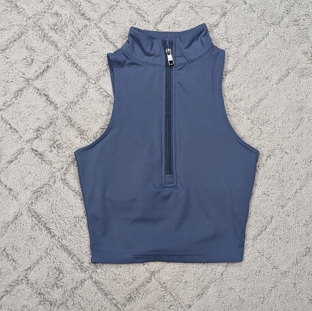 Balance Athletica Top Women's XS Blue Refine ½  Zip Sports Bra Crop Vest 